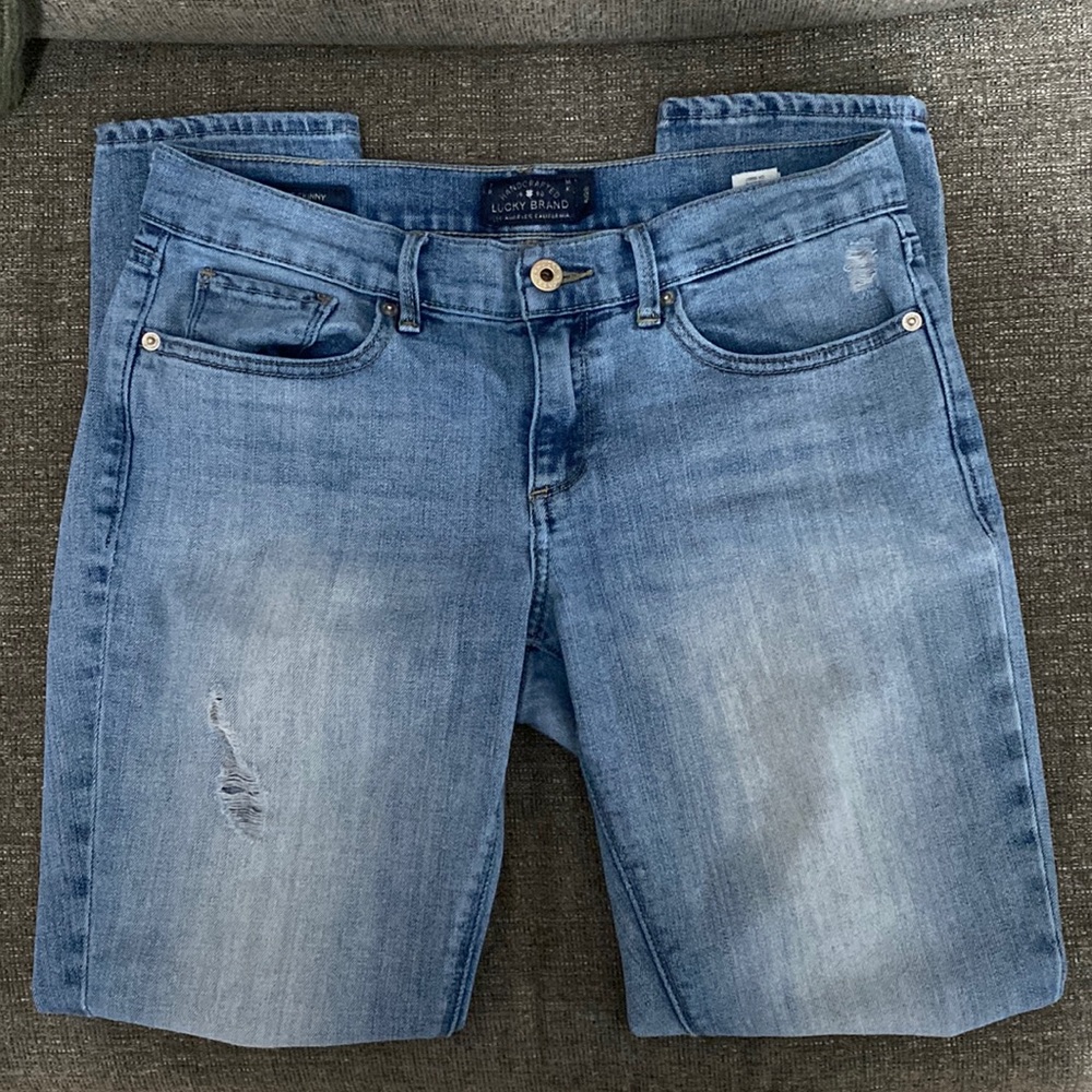Lucky brand ripped jeans.Charlie skinny! Worn with a lot of life left in them!